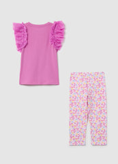 Ovs Cotton Jogging Set With Flounce And Print