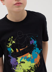 Ovs Cotton T-Shirt With Skater Boy Print