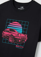 Ovs Black Cotton T-Shirt With Racing Car Print