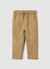Ovs Beige Trousers In Linen And Viscose With Drawstring