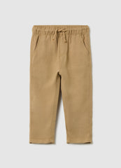 Ovs Beige Trousers In Linen And Viscose With Drawstring
