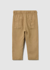 Ovs Beige Trousers In Linen And Viscose With Drawstring
