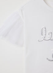 Ovs White Stretch Cotton T-Shirt With Sequins