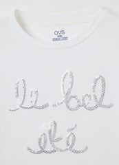 Ovs White Stretch Cotton T-Shirt With Sequins