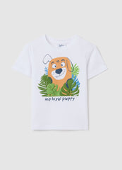 Ovs White Cotton T-Shirt With Puppy Print