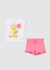 Ovs Disney Tweety Set With White T-Shirt And Pink Shorts