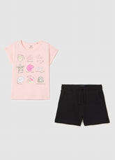 Ovs Pink And Black Jogging Set With Ovs Kids Prints