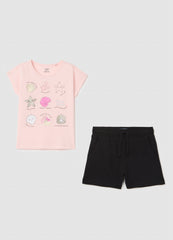 Ovs Pink And Black Jogging Set With Ovs Kids Prints