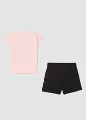 Ovs Pink And Black Jogging Set With Ovs Kids Prints