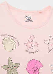 Ovs Pink And Black Jogging Set With Ovs Kids Prints