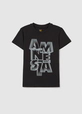 Ovs Black Stretch Cotton T-Shirt With Print