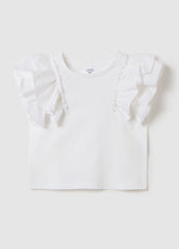 Ovs White Short-Sleeved T-Shirt With Flounces