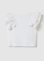 Ovs White Short-Sleeved T-Shirt With Flounces