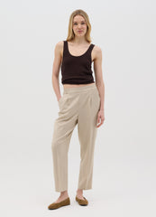 Ovs Women'S Beige Straight Trousers In Viscose And Linen Blend
