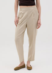 Ovs Women'S Beige Straight Trousers In Viscose And Linen Blend