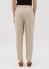 Ovs Women'S Beige Straight Trousers In Viscose And Linen Blend