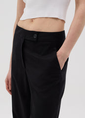 Ovs Women'S Black Regular-Fit Trousers In Viscose And Linen Blend