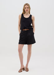 Ovs Women'S Black Regular-Fit Shorts In Linen And Viscose Blend