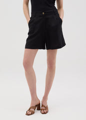Ovs Women'S Black Regular-Fit Shorts In Linen And Viscose Blend