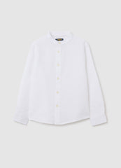 Ovs Kids White Long Sleeve Linen And Cotton Shirt