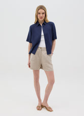 Ovs Women’S Blue Regular-Fit Shirt In Linen And Viscose