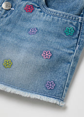 Ovs Light Blue Denim Shorts With Floral Embroidery