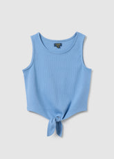 Ovs Blue Tank Top With Knot In Stretch Cotton Ovs Kids