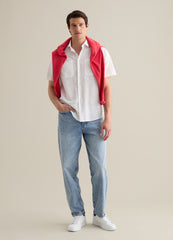 Ovs Piombo White Linen And Cotton Short Sleeve Shirt