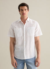 Ovs Piombo White Linen And Cotton Short Sleeve Shirt