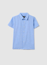 Ovs Regular Fit Azure Linen Kids' Shirt With Pointed Collar And Short Sleeves