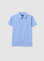 Ovs Regular Fit Azure Linen Kids' Shirt With Pointed Collar And Short Sleeves