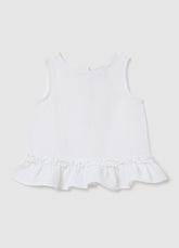 Ovs White Cotton And Linen Baby Top, Regular Fit With Ruffles