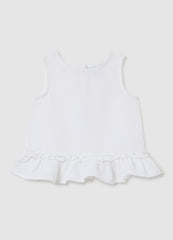 Ovs White Cotton And Linen Baby Top, Regular Fit With Ruffles