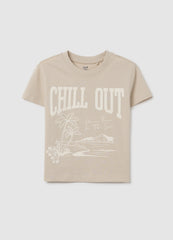 Ovs Beige Girl'S T-Shirt In Pure Cotton Regular Fit With Print