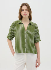 Ovs Green Striped Shirt In Viscose And Linen