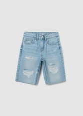 Ovs Boys' Blue Pure Cotton Bermuda Shorts, Regular Fit