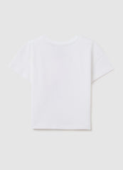 Ovs White Pure Cotton Girl'S T-Shirt Boxy Fit With Print