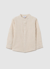 Ovs Multicolour Regular Fit Cotton And Linen Blend Child'S Shirt With Mandarin Collar