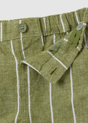 Ovs Children'S Set In White And Green Regular Fit Linen And Cotton Blend With Striped Shorts