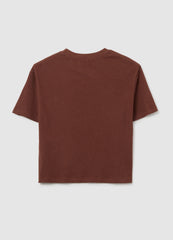 Ovs Boy'S Brown Cotton And Linen Regular Fit T-Shirt