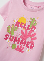 Ovs Girls' Pink Pure Cotton Regular Fit T-Shirt