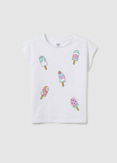 Ovs Girls' White Regular Fit T-Shirt