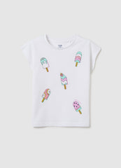 Ovs Girls' White Regular Fit T-Shirt