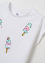 Ovs Girls' White Regular Fit T-Shirt
