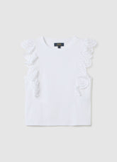 Ovs Women'S White Pure Cotton Regular Fit Top With Lace