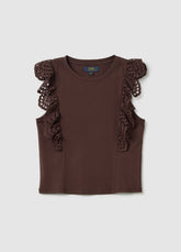 Ovs Women'S Brown Pure Cotton Regular Fit Top With Lace