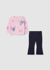 OVS Girls' Multicoloured Cotton Sweatshirt And Trousers Set, Regular Fit