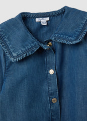 OVS Girls' Blue Denim Shirt With Classic Collar