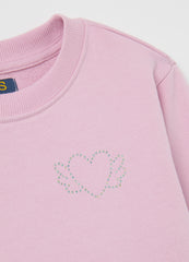 OVS Girl'S Pink Pure Cotton Sweatshirt With Rhinestones