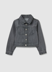 OVS Girl'S Grey Pure Cotton Jacket, Regular Fit, With Frayed Details